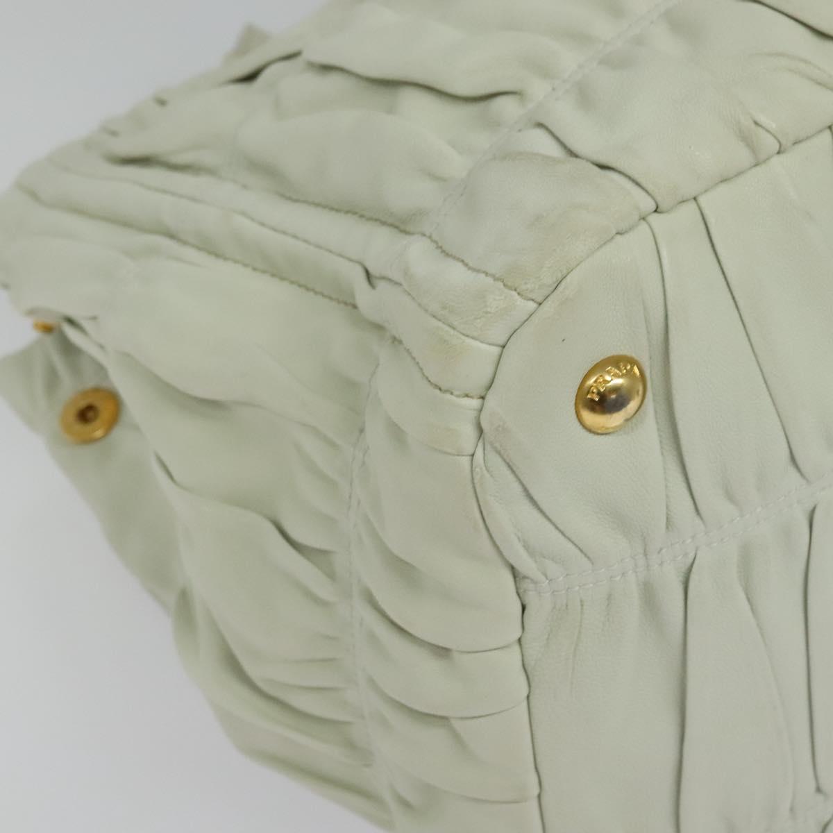 PRADA Hand Bag Leather 2way White Gold Auth 133371