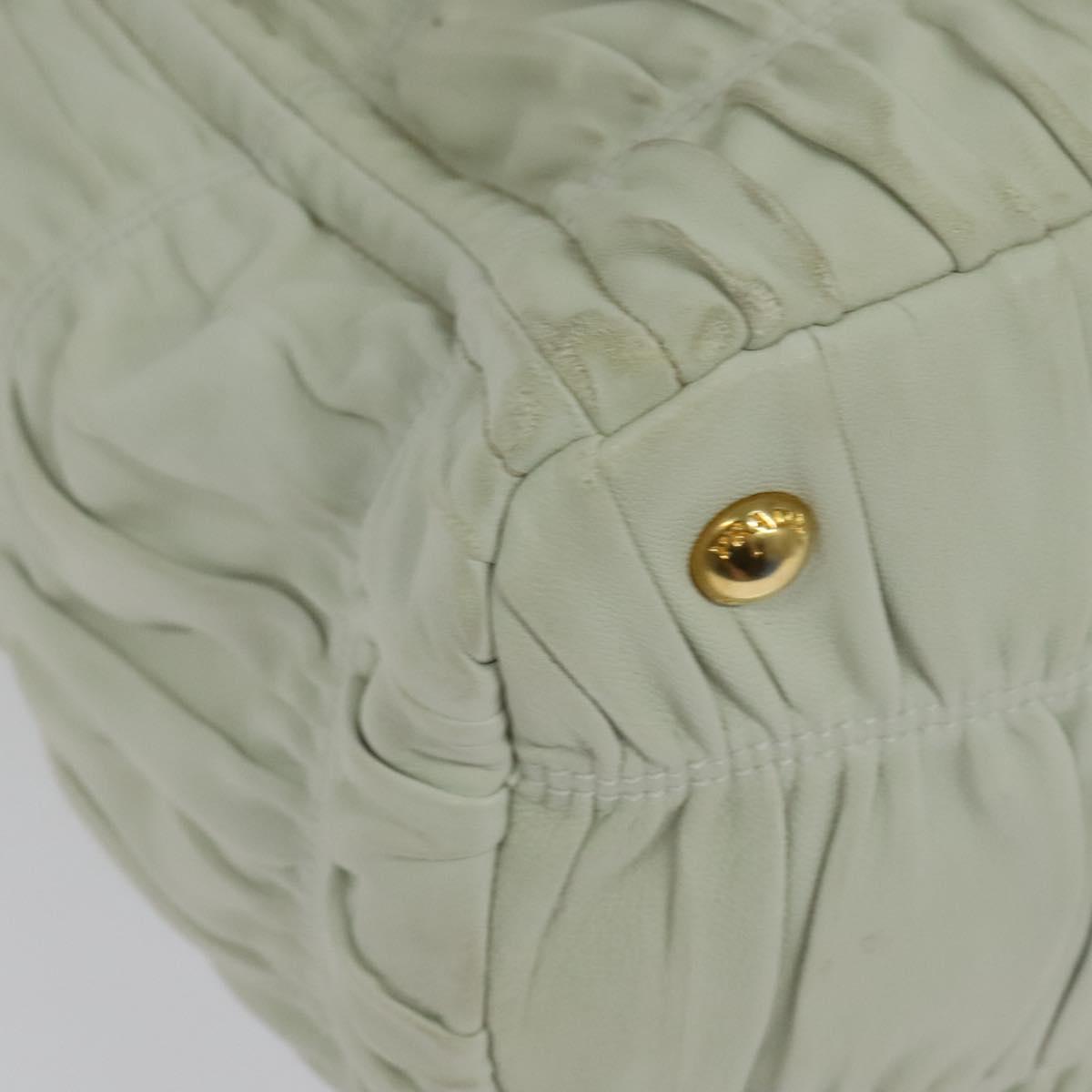 PRADA Hand Bag Leather 2way White Gold Auth 133371