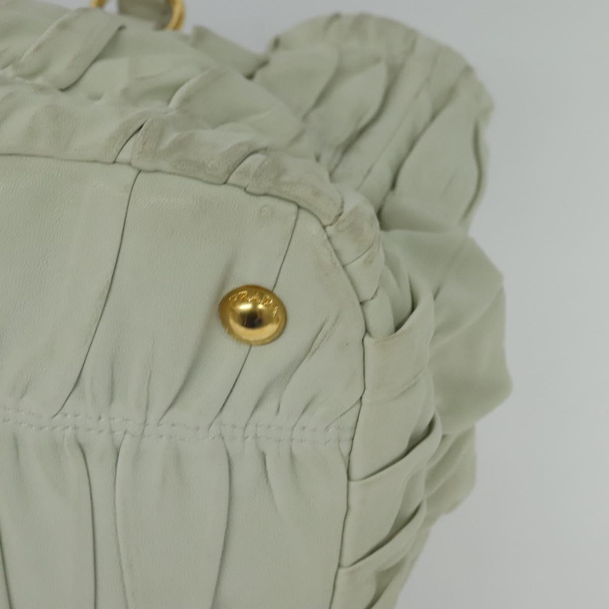 PRADA Hand Bag Leather 2way White Gold Auth 133371