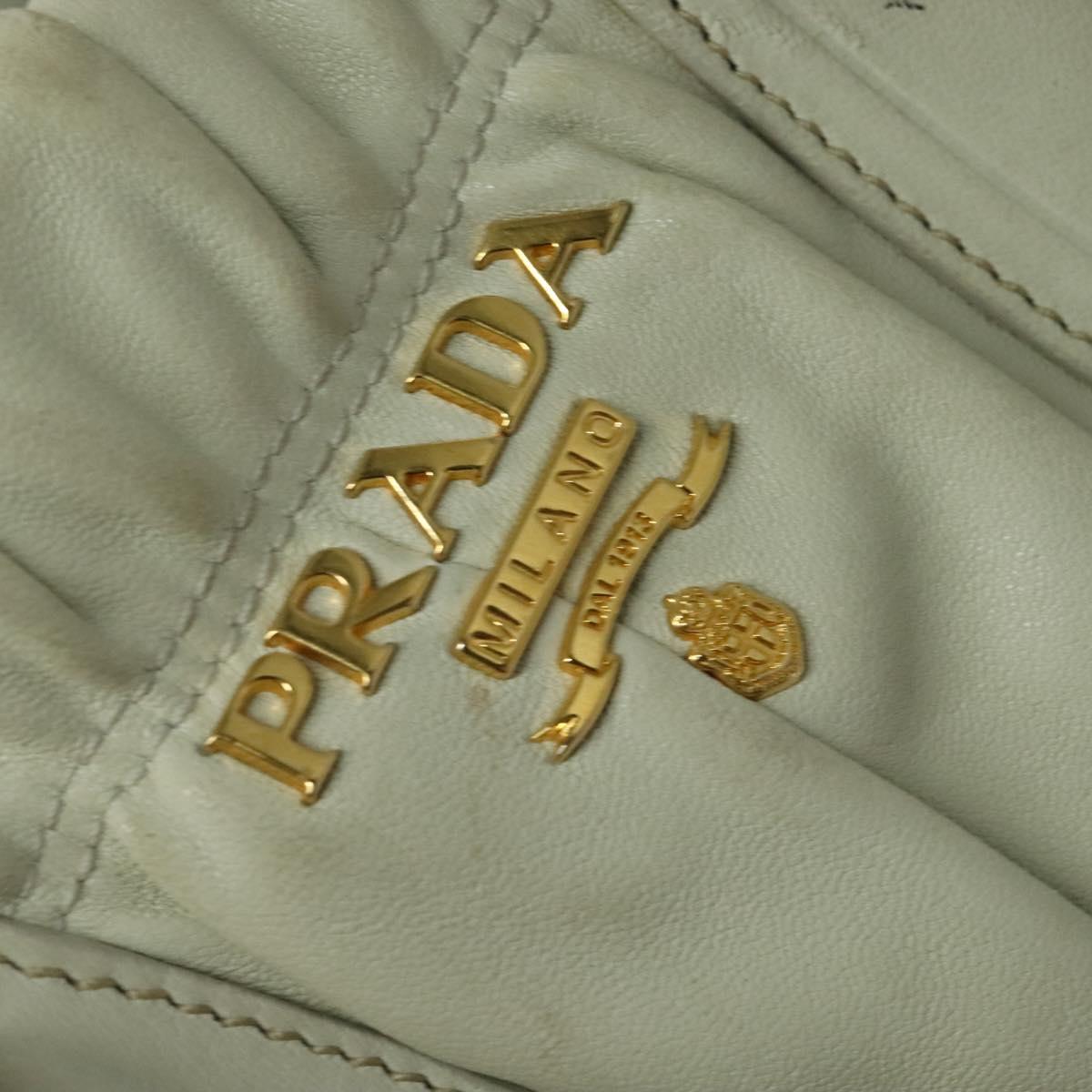 PRADA Hand Bag Leather 2way White Gold Auth 133371