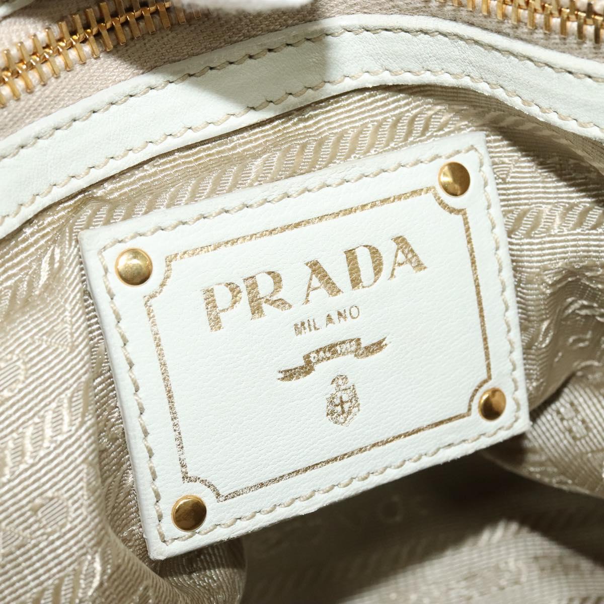 PRADA Hand Bag Leather 2way White Gold Auth 133371
