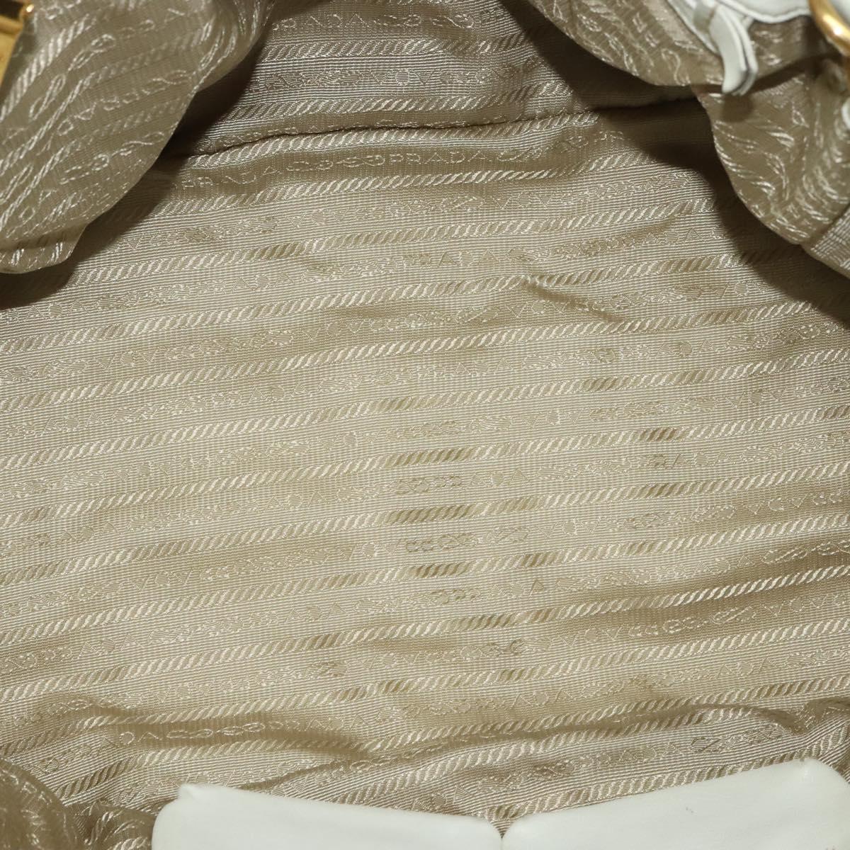 PRADA Hand Bag Leather 2way White Gold Auth 133371