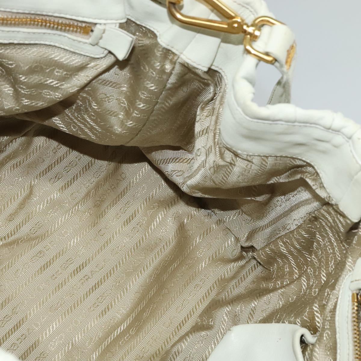 PRADA Hand Bag Leather 2way White Gold Auth 133371