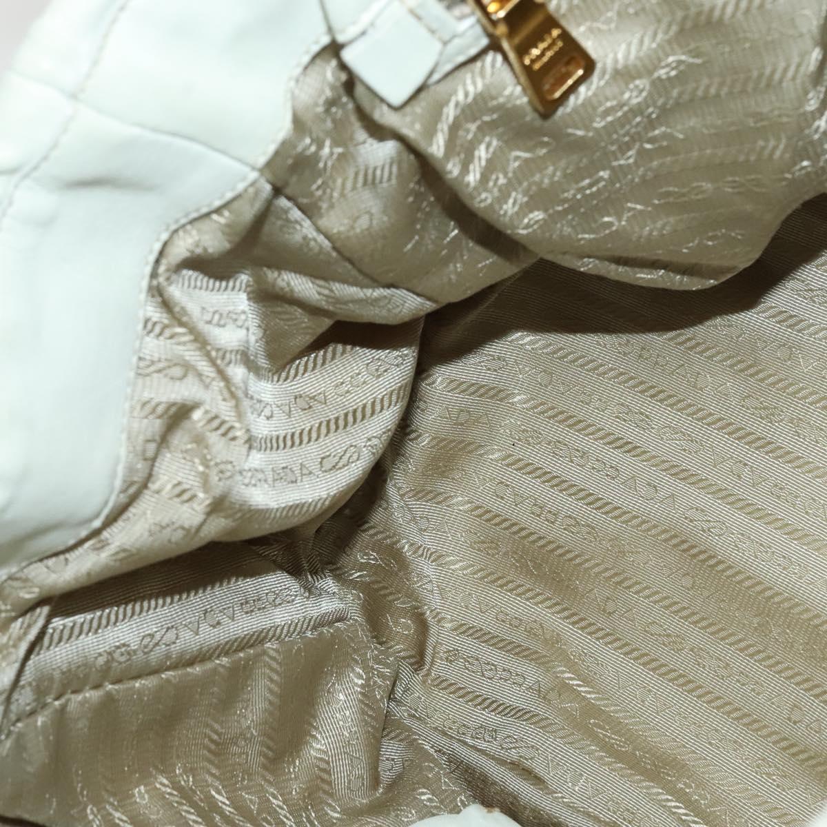 PRADA Hand Bag Leather 2way White Gold Auth 133371