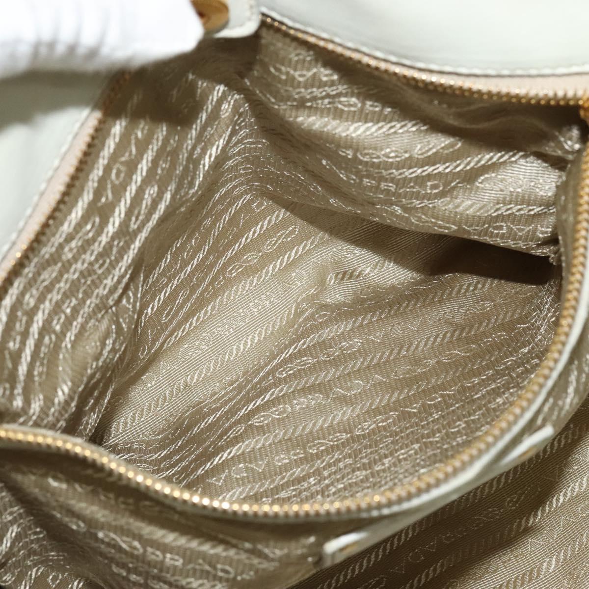 PRADA Hand Bag Leather 2way White Gold Auth 133371