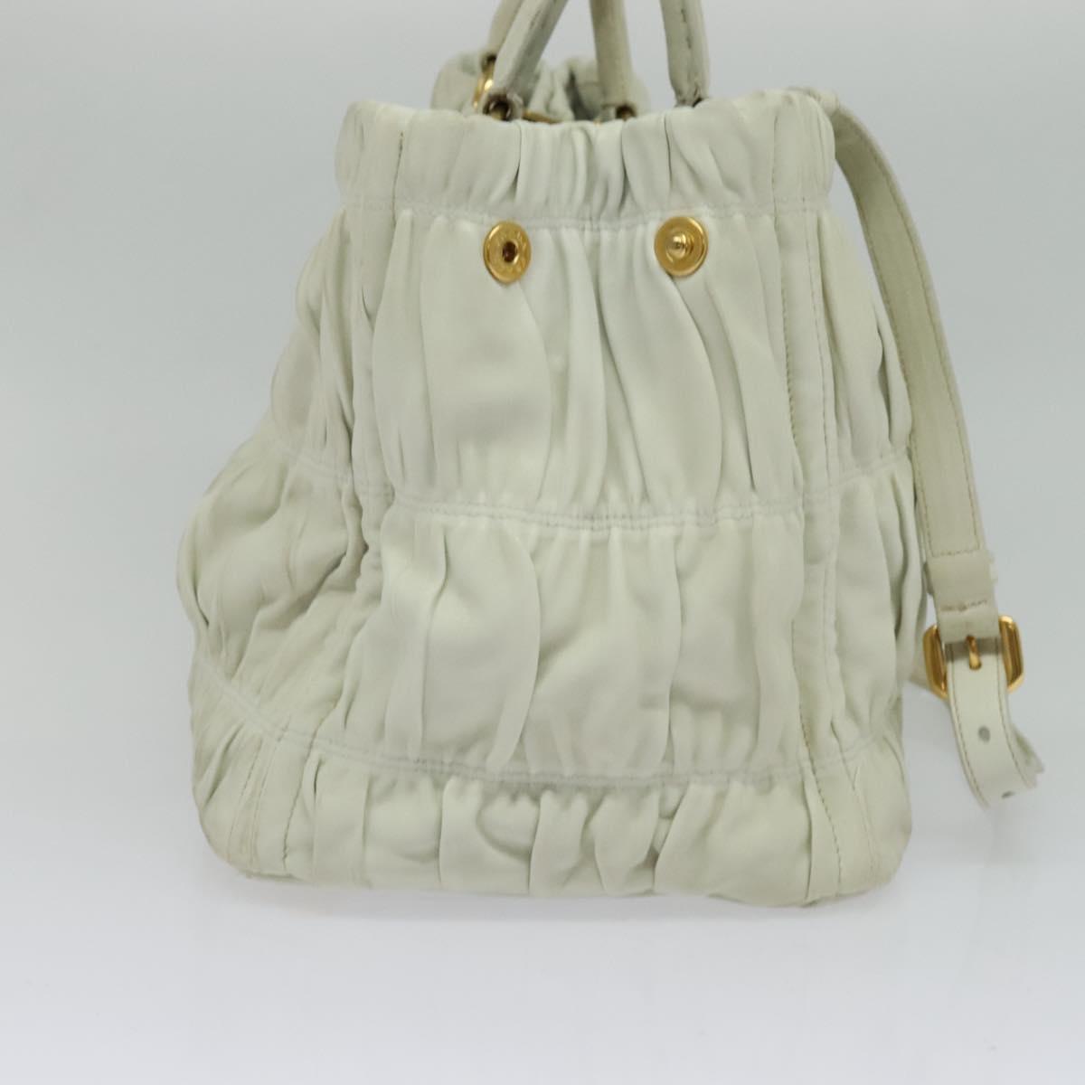 PRADA Hand Bag Leather 2way White Gold Auth 133371