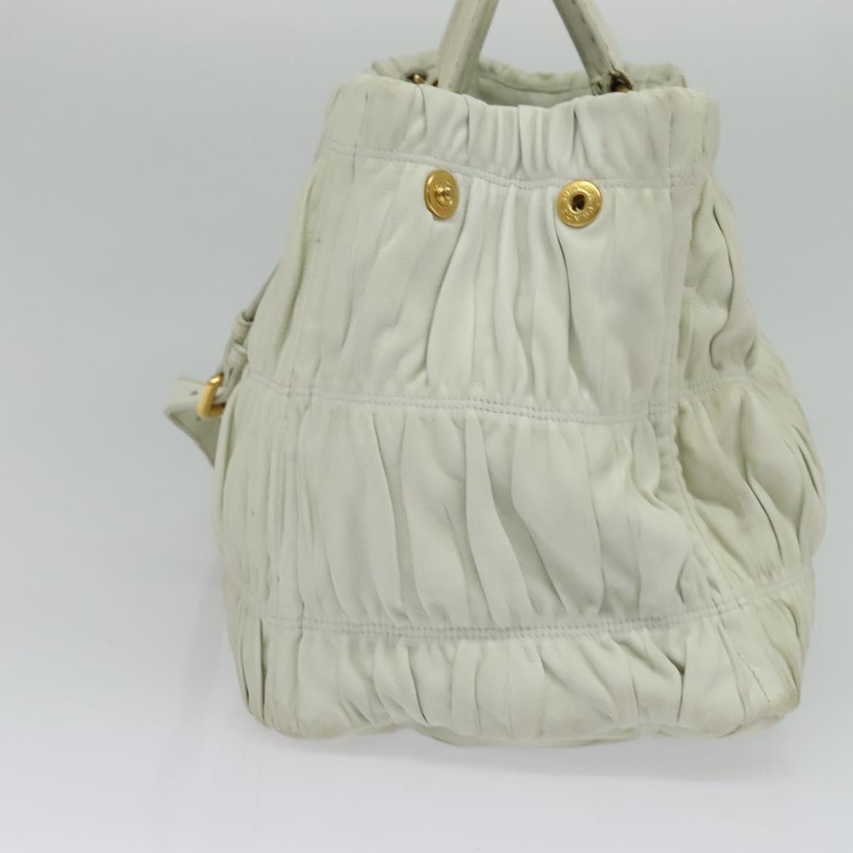 PRADA Hand Bag Leather 2way White Gold Auth 133371