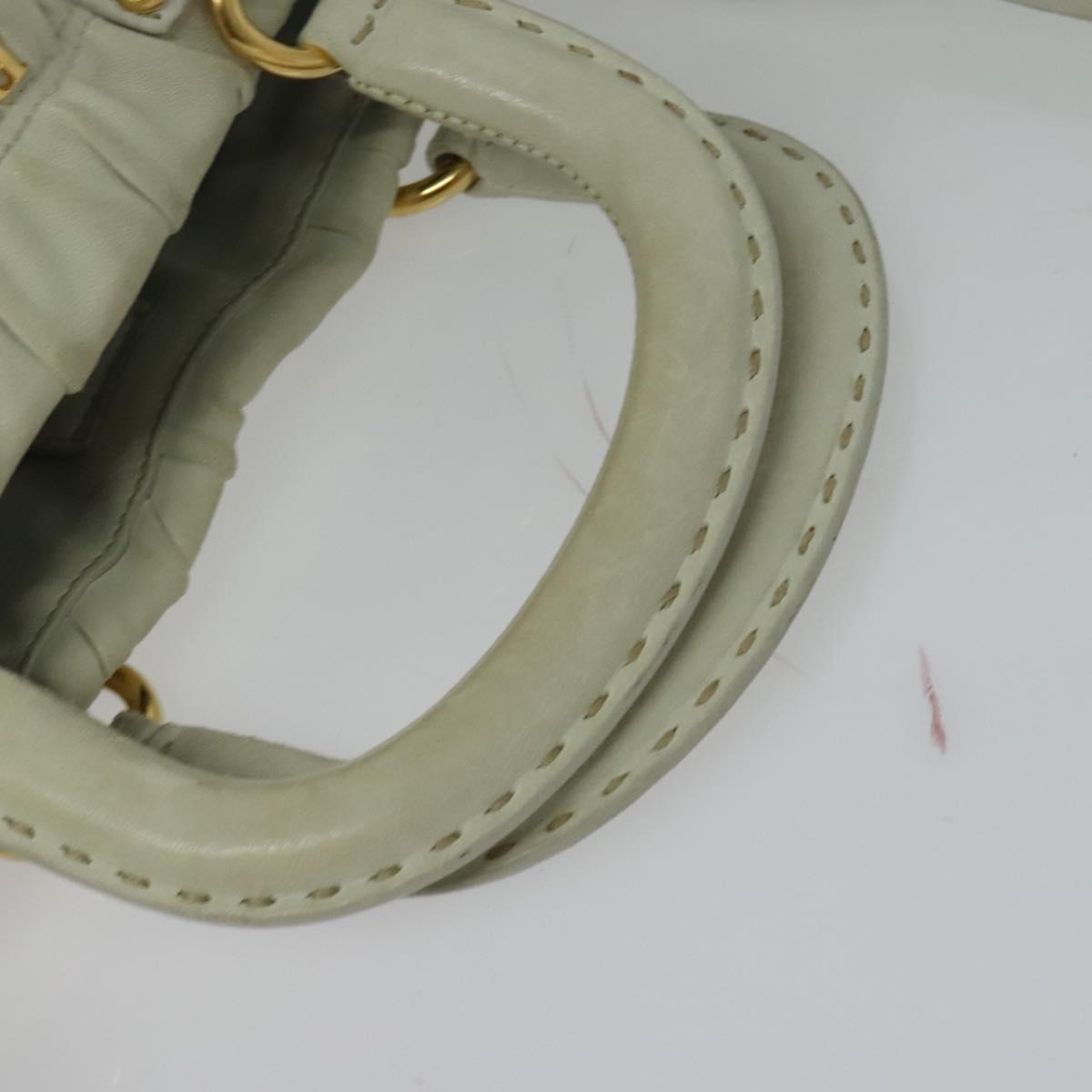 PRADA Hand Bag Leather 2way White Gold Auth 133371