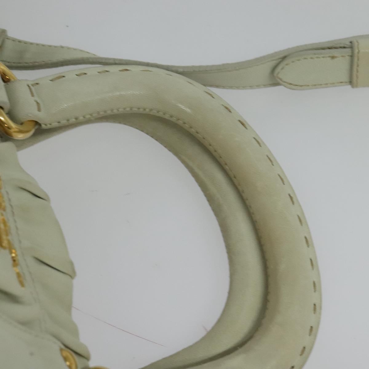 PRADA Hand Bag Leather 2way White Gold Auth 133371