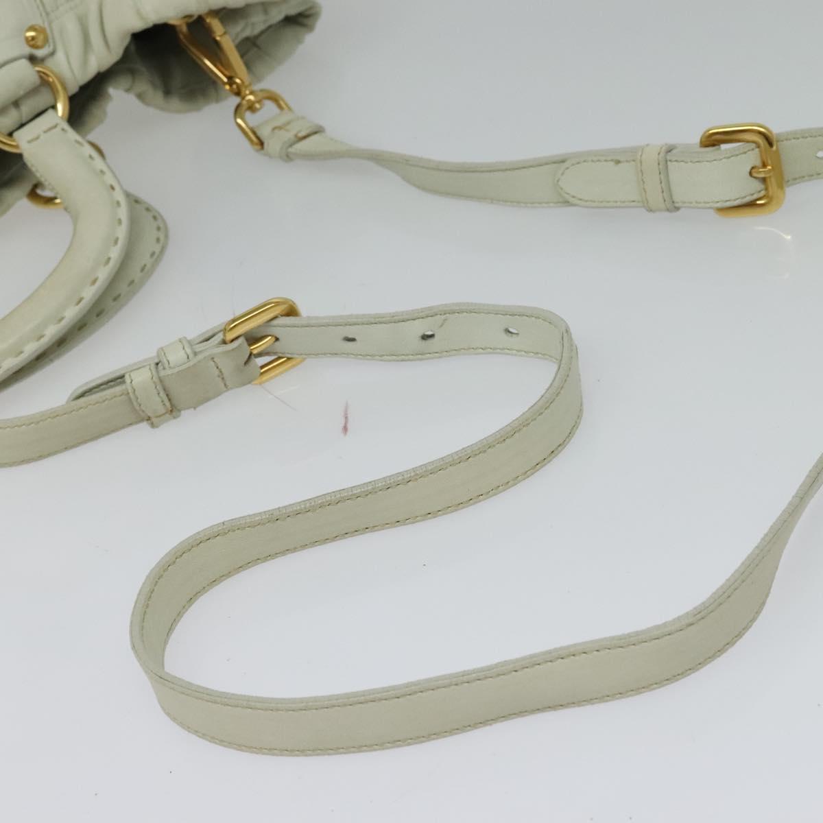 PRADA Hand Bag Leather 2way White Gold Auth 133371