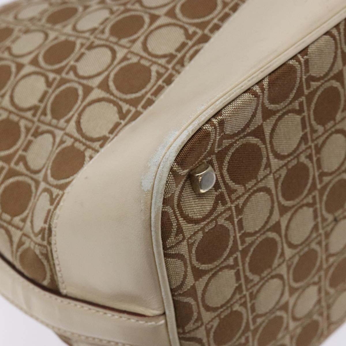 Salvatore Ferragamo Gancini Shoulder Bag Canvas Beige Gold Auth 133373