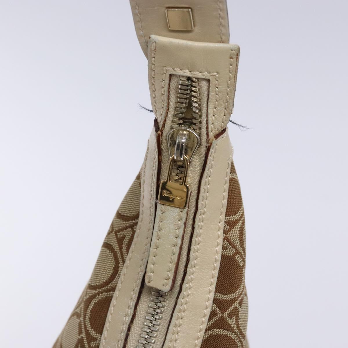 Salvatore Ferragamo Gancini Shoulder Bag Canvas Beige Gold Auth 133373