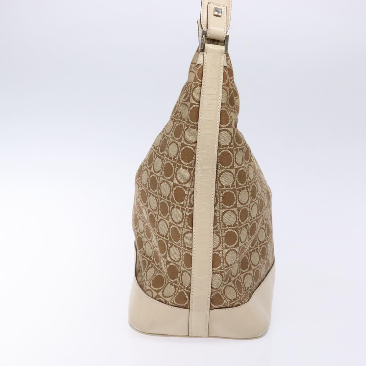Salvatore Ferragamo Gancini Shoulder Bag Canvas Beige Gold Auth 133373