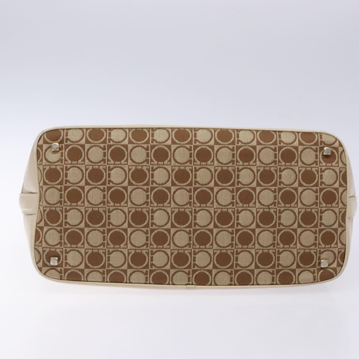 Salvatore Ferragamo Gancini Shoulder Bag Canvas Beige Gold Auth 133373