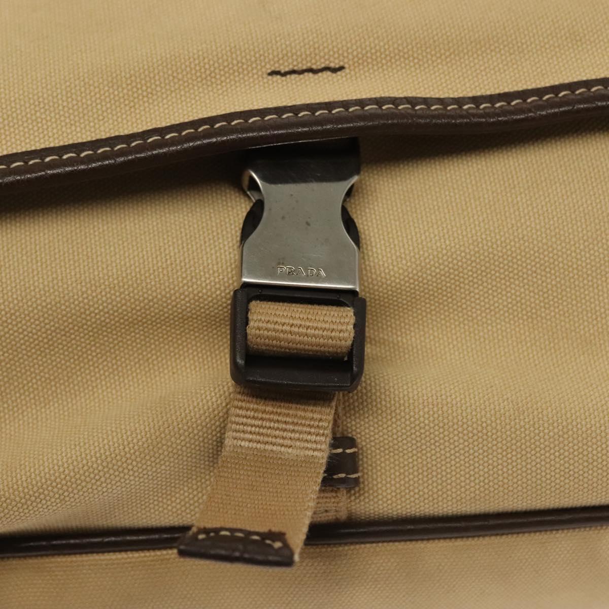 PRADA Shoulder Bag Canvas Beige Silver Auth 133380