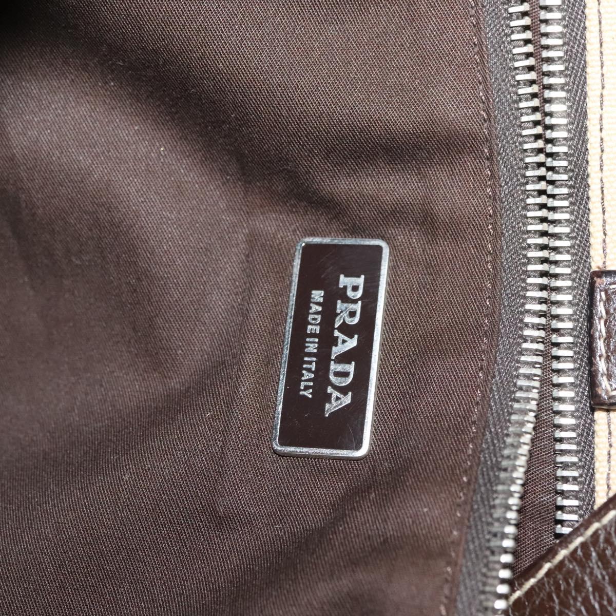 PRADA Shoulder Bag Canvas Beige Silver Auth 133380