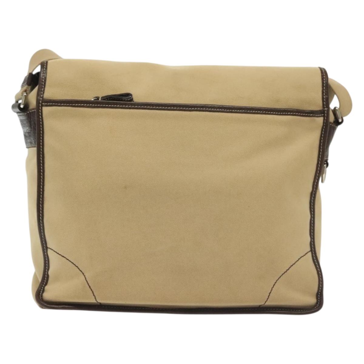 PRADA Shoulder Bag Canvas Beige Silver Auth 133380