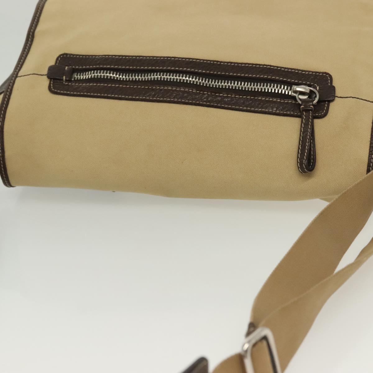 PRADA Shoulder Bag Canvas Beige Silver Auth 133380