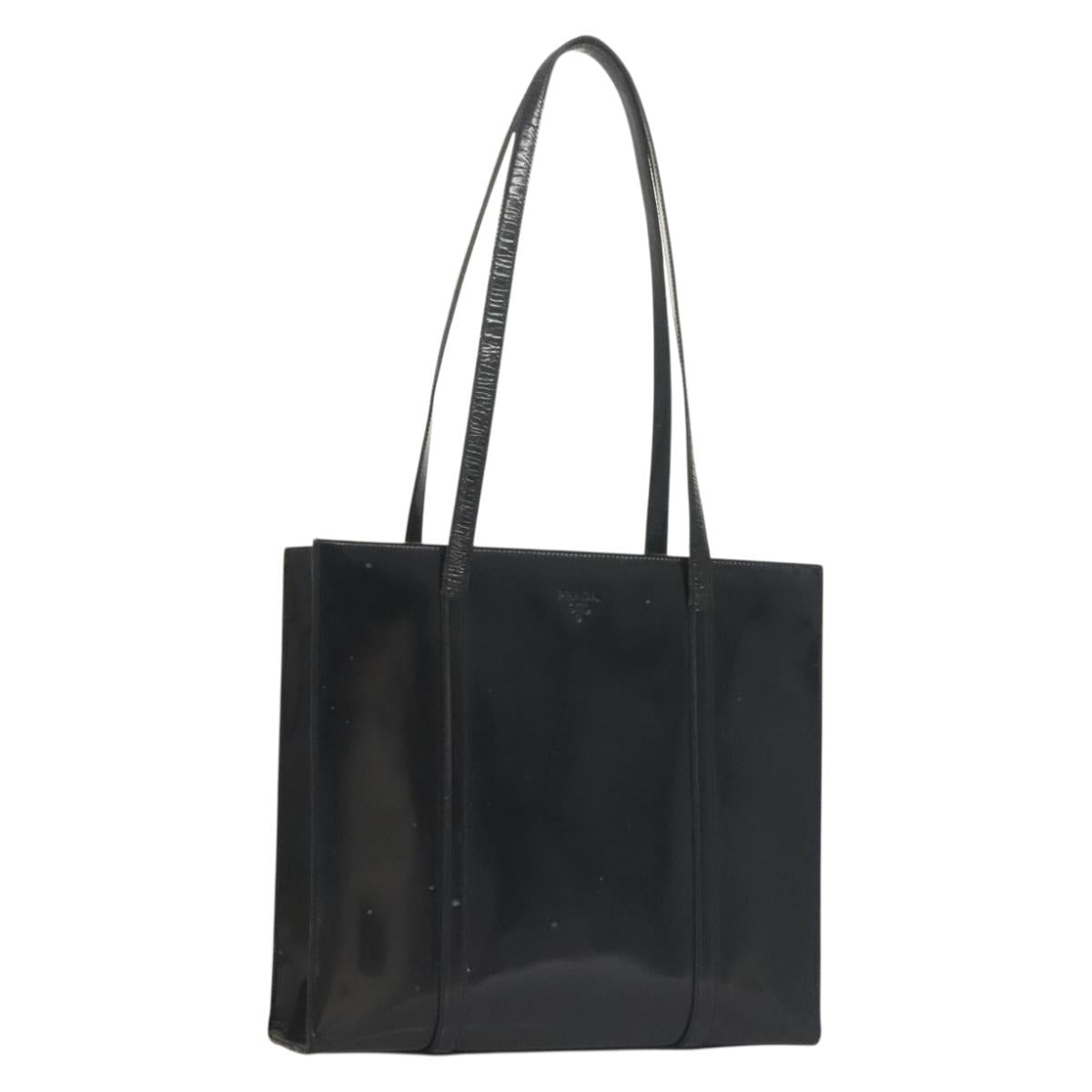 PRADA Shoulder Bag Patent leather Silver Navy Auth 133381