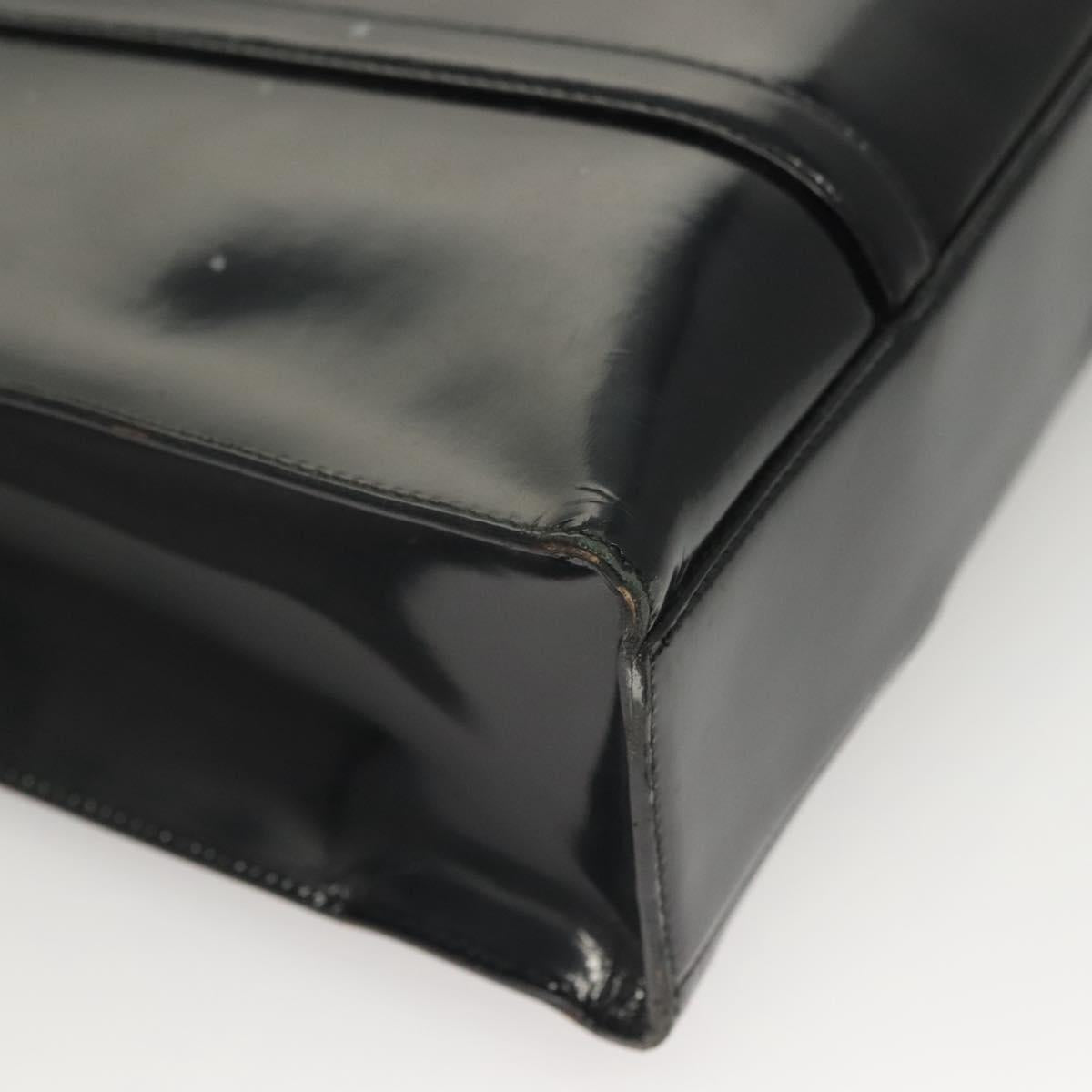 PRADA Shoulder Bag Patent leather Silver Navy Auth 133381