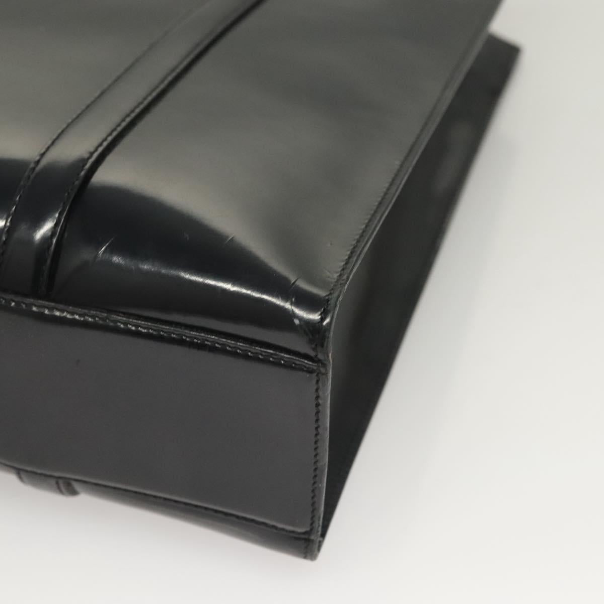 PRADA Shoulder Bag Patent leather Silver Navy Auth 133381