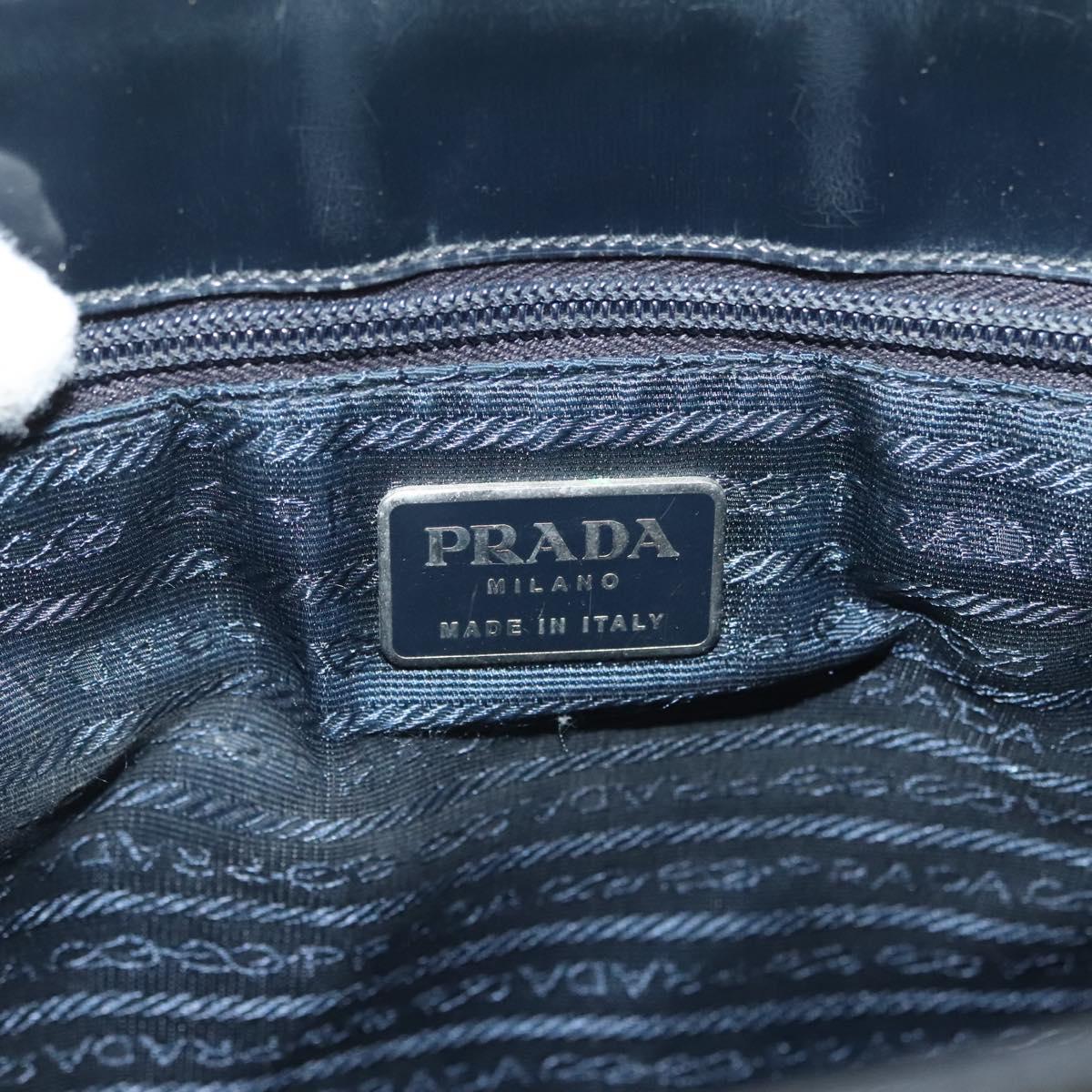 PRADA Shoulder Bag Patent leather Silver Navy Auth 133381