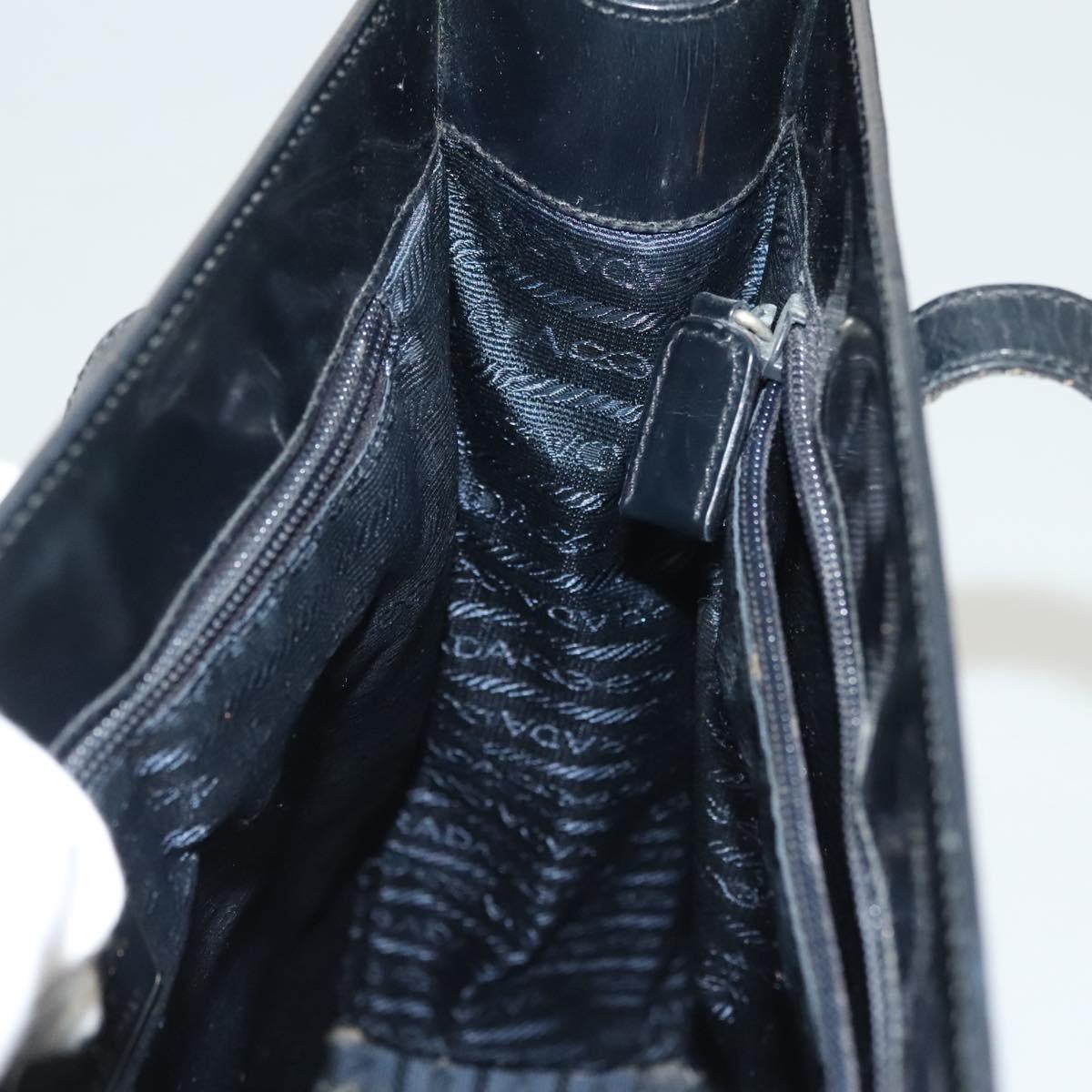 PRADA Shoulder Bag Patent leather Silver Navy Auth 133381