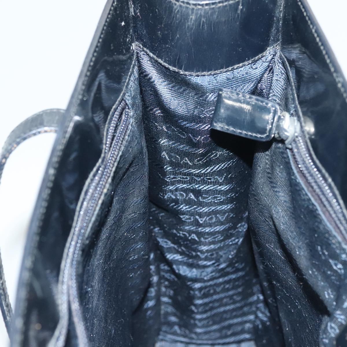 PRADA Shoulder Bag Patent leather Silver Navy Auth 133381