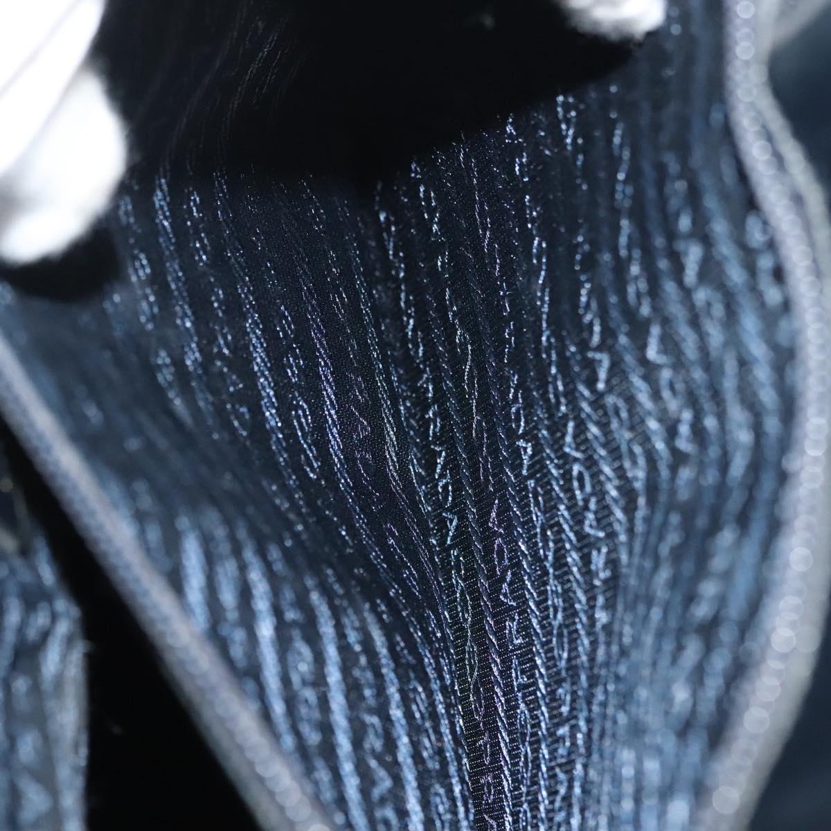 PRADA Shoulder Bag Patent leather Silver Navy Auth 133381