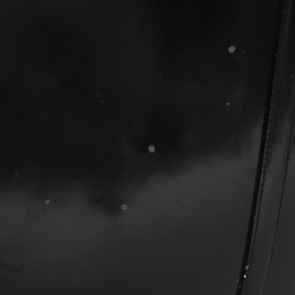 PRADA Shoulder Bag Patent leather Silver Navy Auth 133381