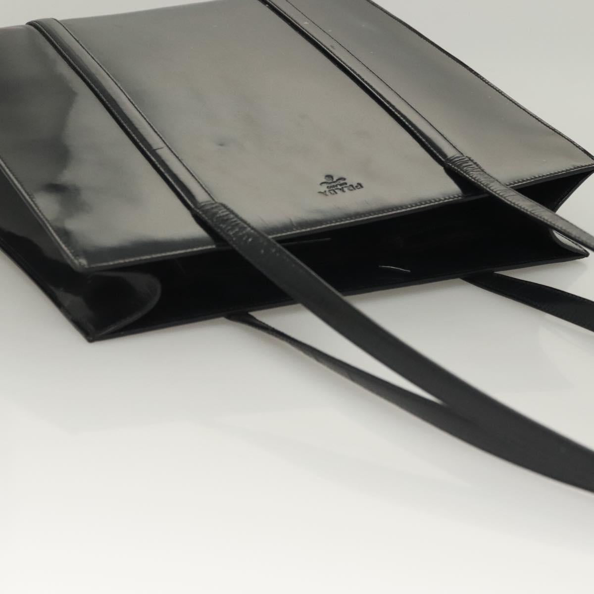 PRADA Shoulder Bag Patent leather Silver Navy Auth 133381