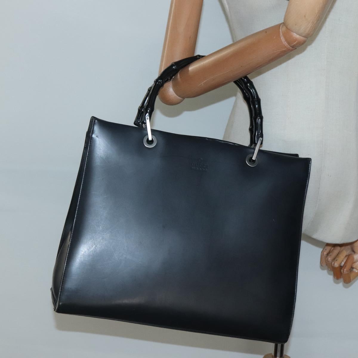 GUCCI Bamboo Hand Bag Leather Black 002 1010 3754 Auth 133382