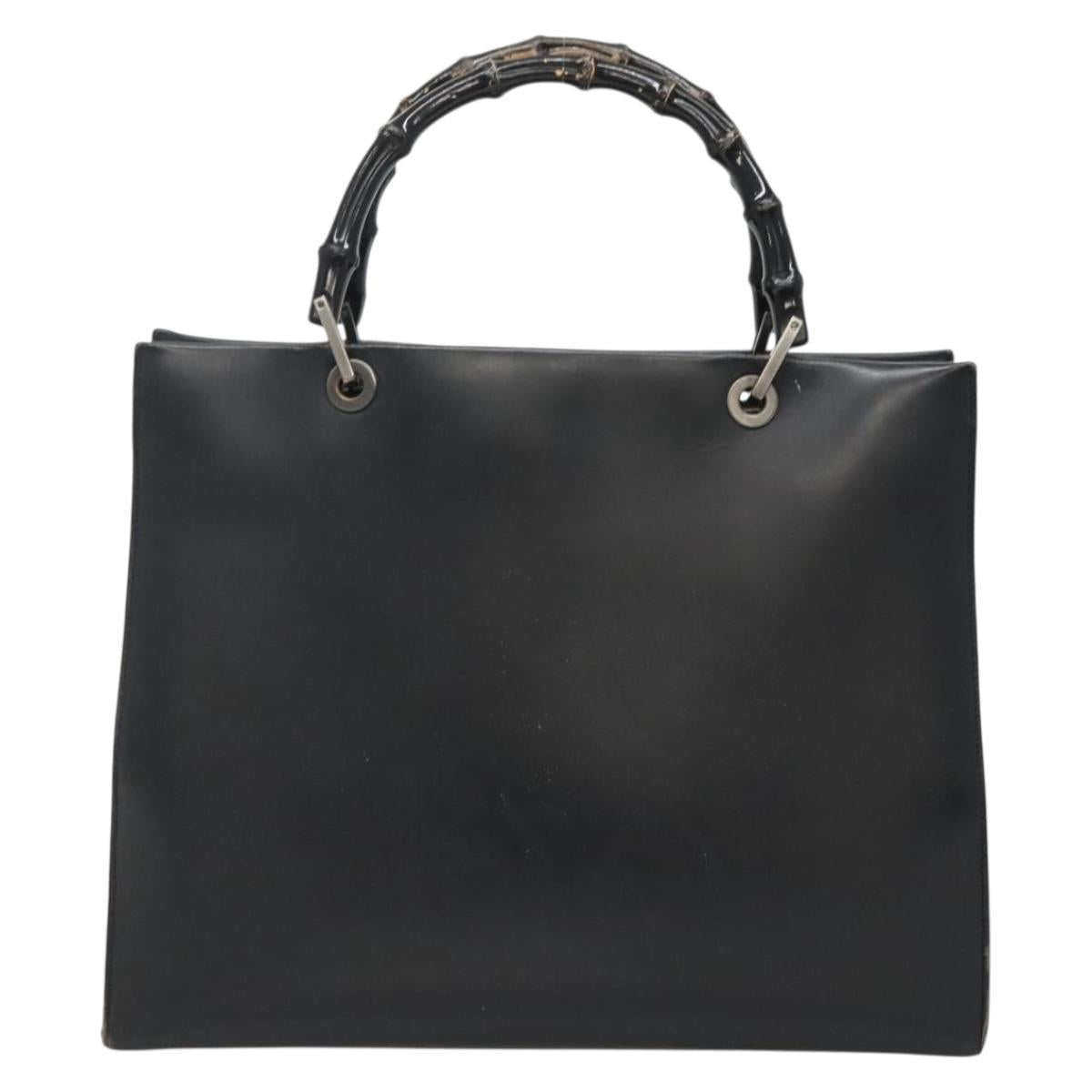 GUCCI Bamboo Hand Bag Leather Black 002 1010 3754 Auth 133382