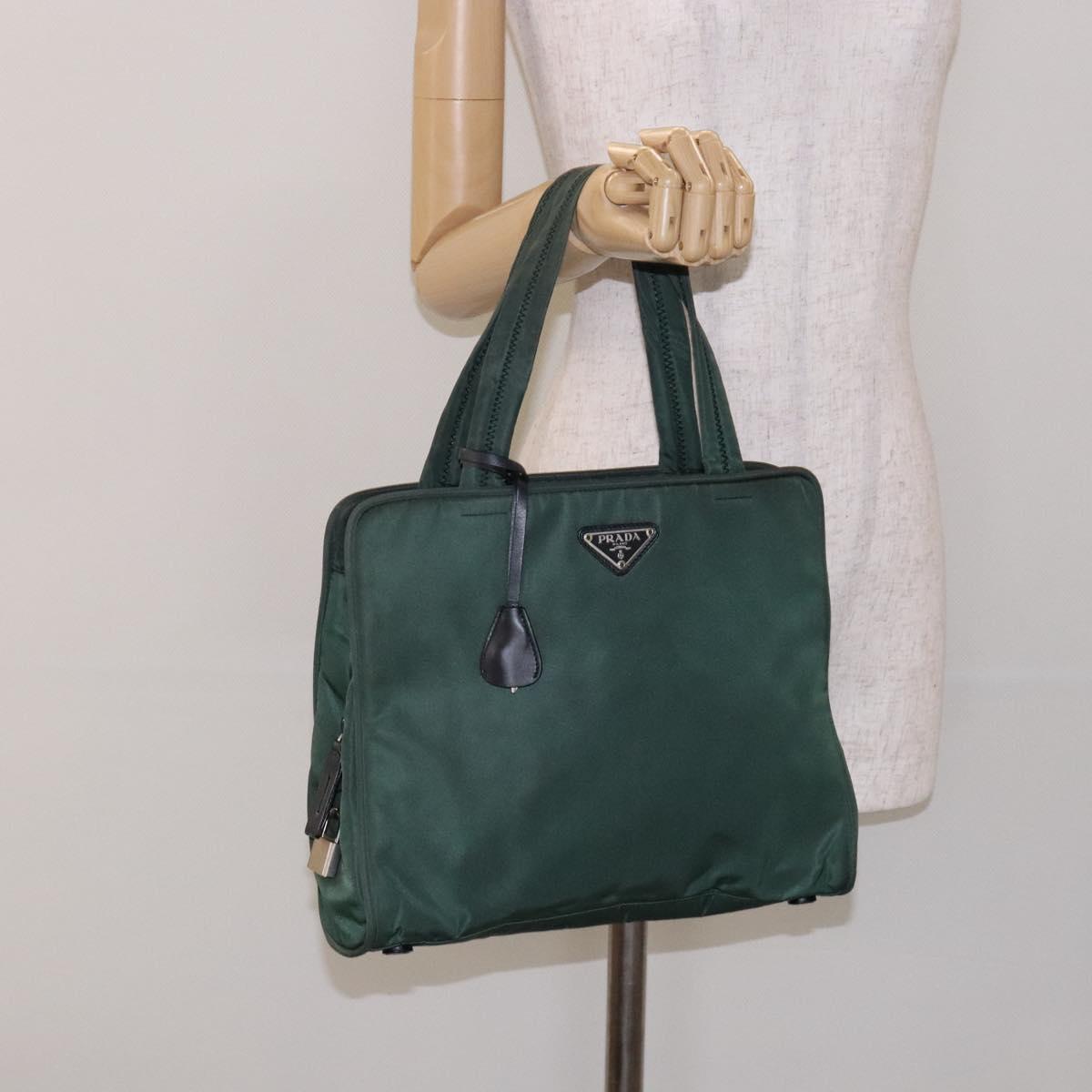 PRADA Hand Bag Nylon Green Gold Auth 133384