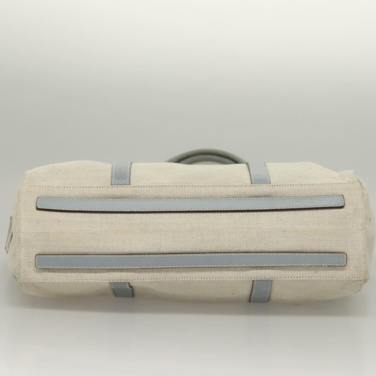 PRADA Tote Bag Canvas Beige Silver Auth 133386