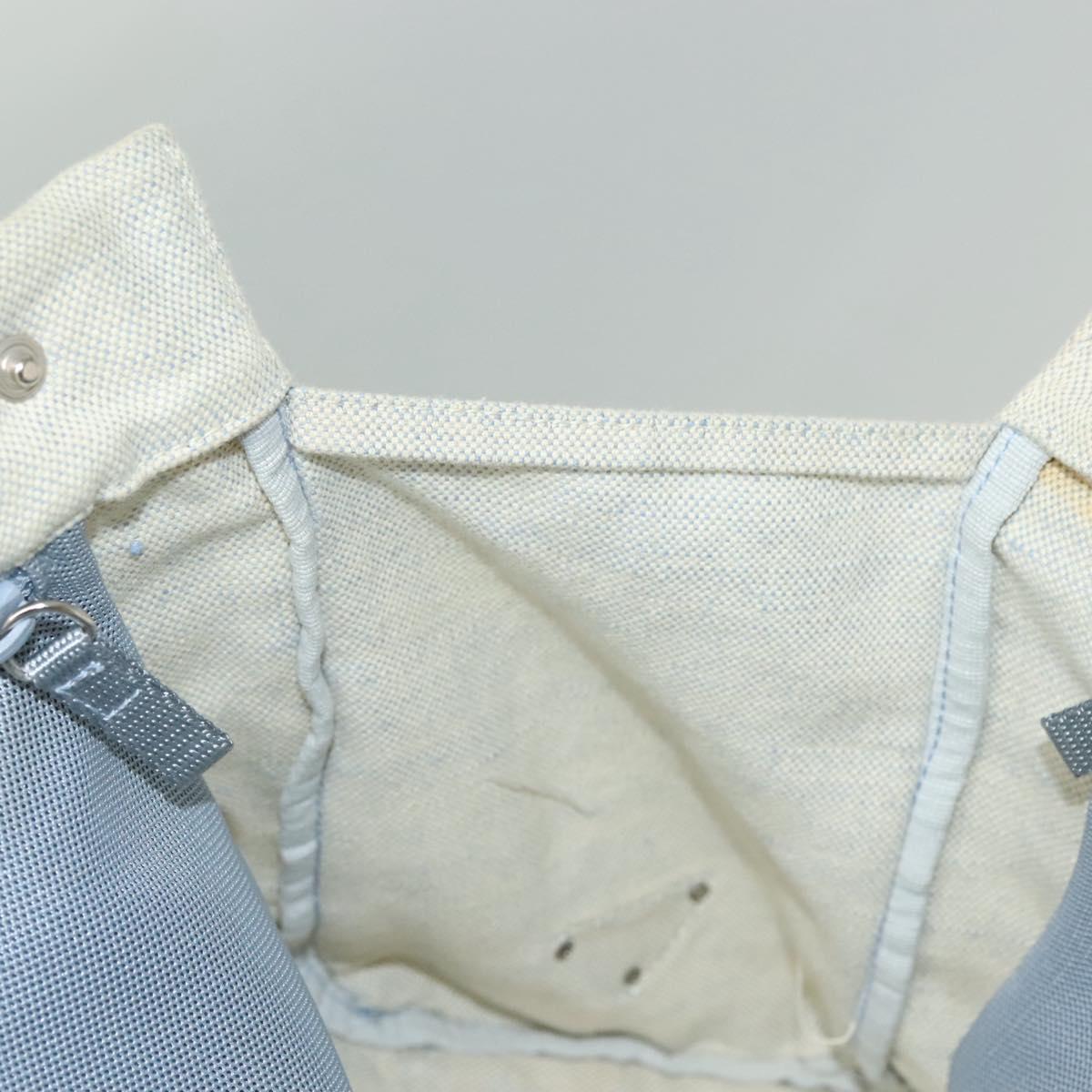 PRADA Tote Bag Canvas Beige Silver Auth 133386