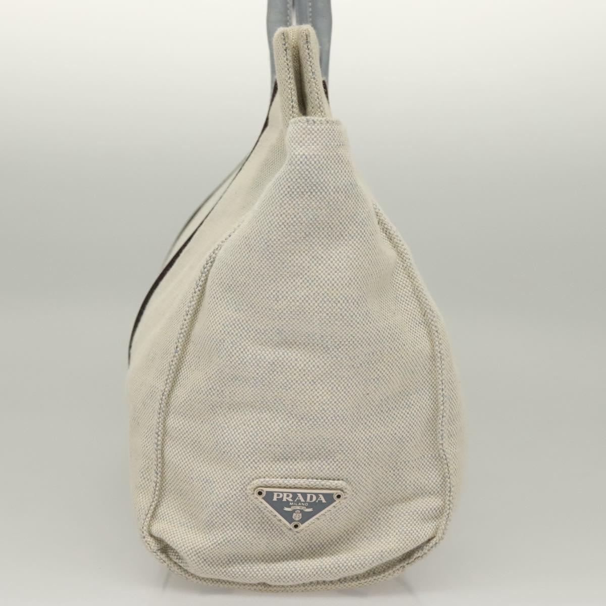 PRADA Tote Bag Canvas Beige Silver Auth 133386