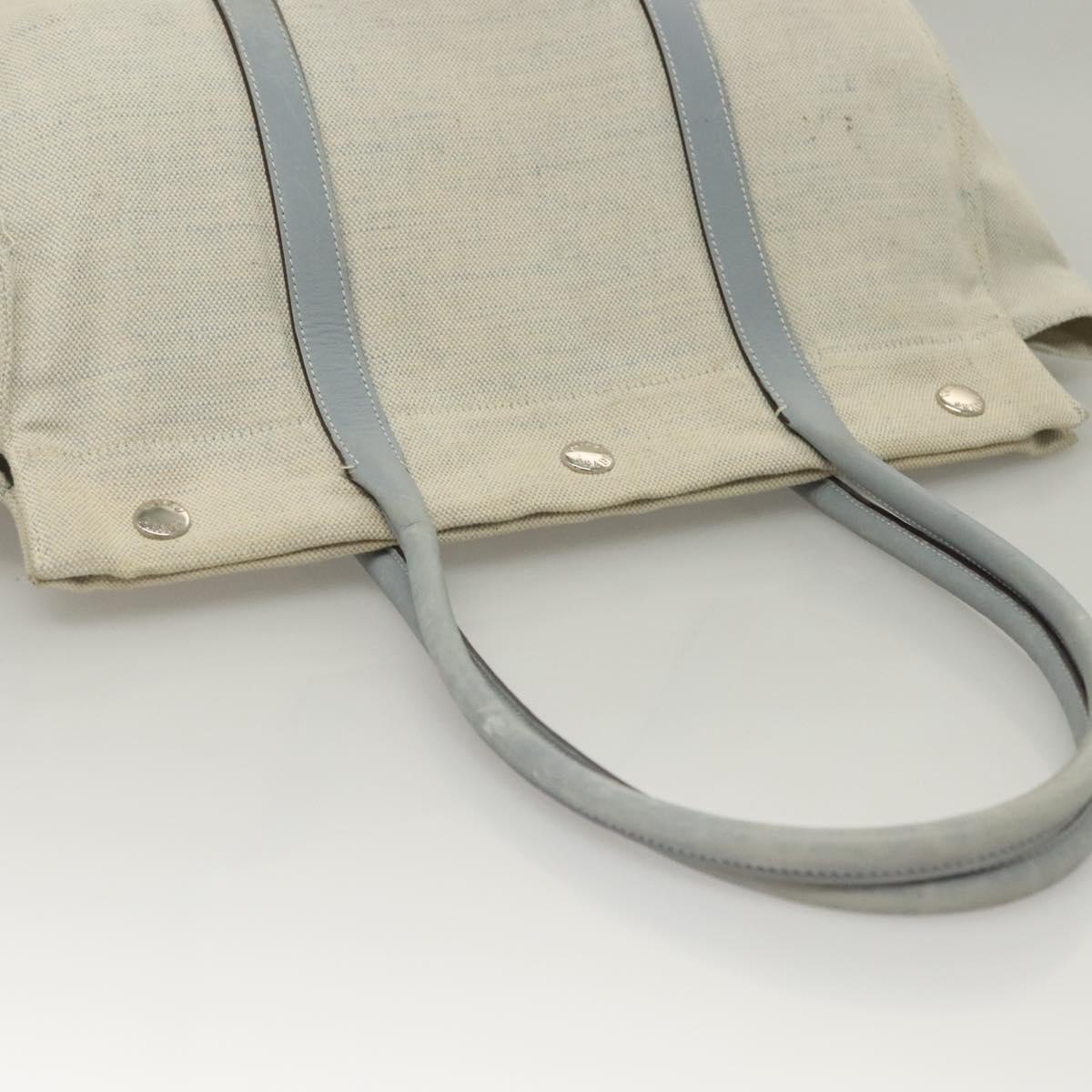 PRADA Tote Bag Canvas Beige Silver Auth 133386