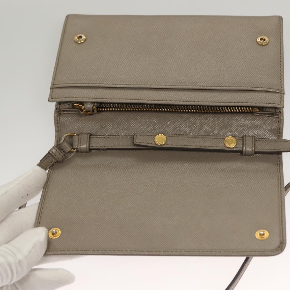 PRADA Shoulder Wallet Bag Safiano leather Beige Gold Auth 133393