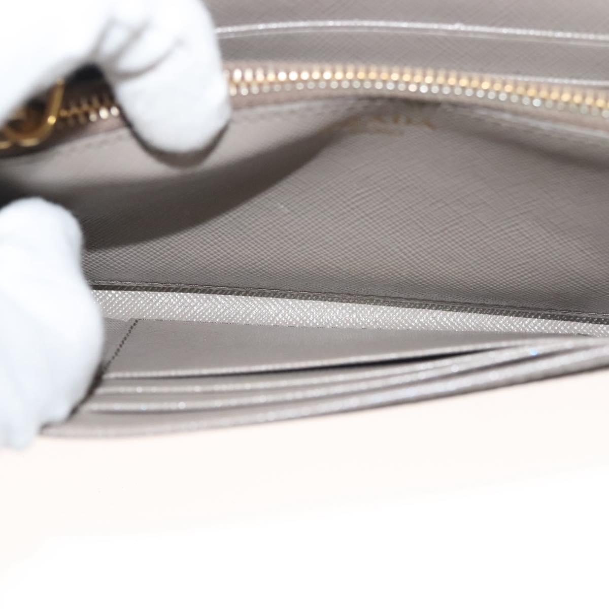 PRADA Shoulder Wallet Bag Safiano leather Beige Gold Auth 133393