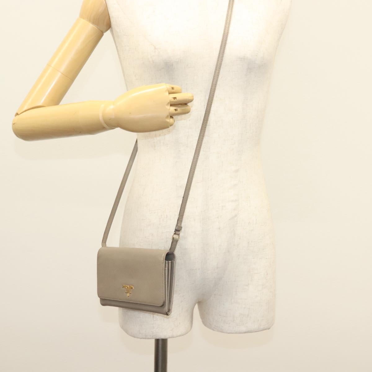 PRADA Shoulder Wallet Bag Safiano leather Beige Gold Auth 133393