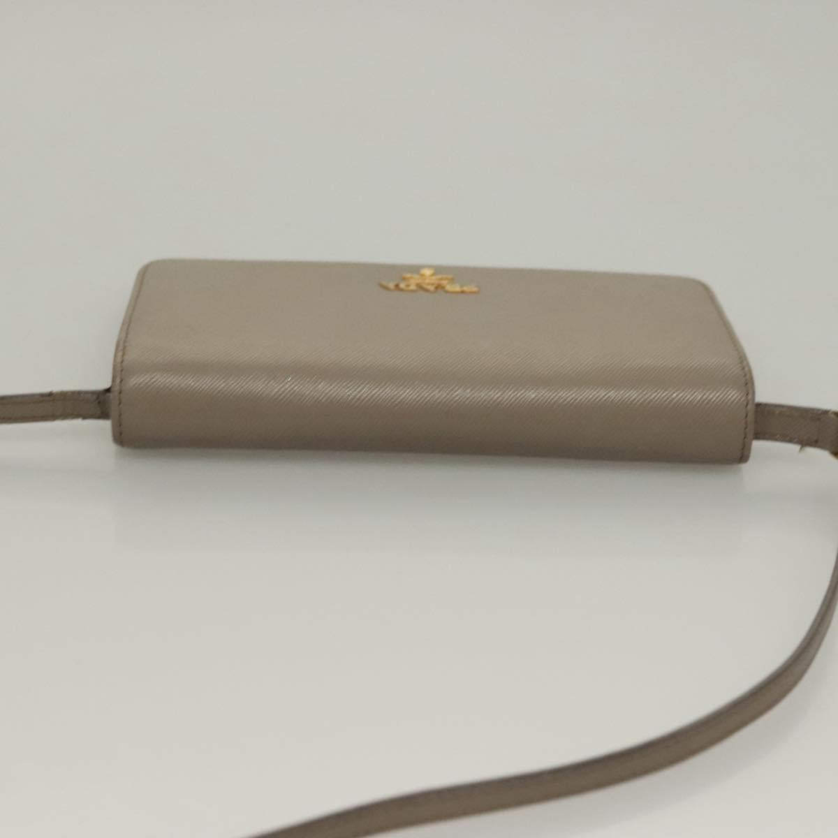 PRADA Shoulder Wallet Bag Safiano leather Beige Gold Auth 133393