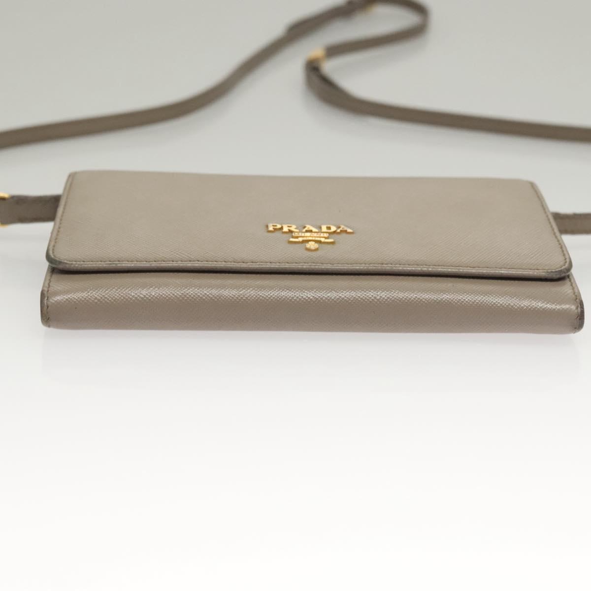 PRADA Shoulder Wallet Bag Safiano leather Beige Gold Auth 133393