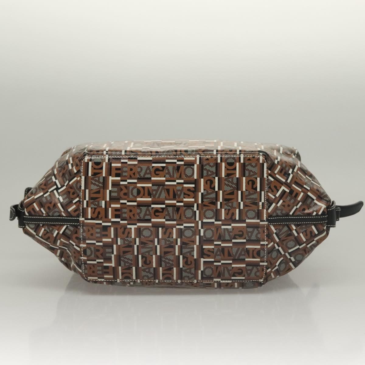 Salvatore Ferragamo Hand Bag PVC Brown Silver Auth 133394