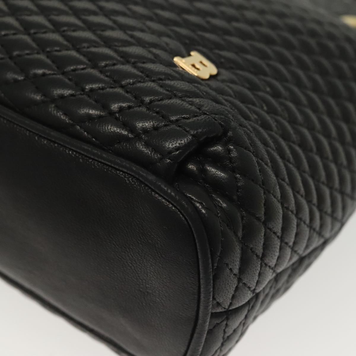 BALLY Quilted Chain Shoulder Bag Leather Black Gold Auth 133395