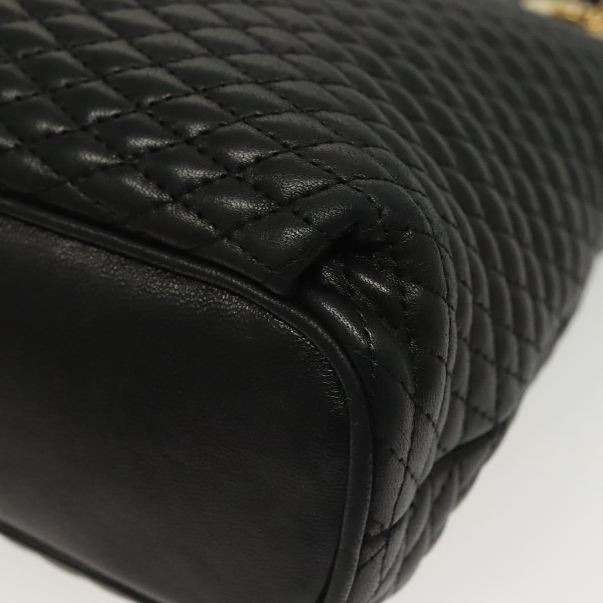 BALLY Quilted Chain Shoulder Bag Leather Black Gold Auth 133395