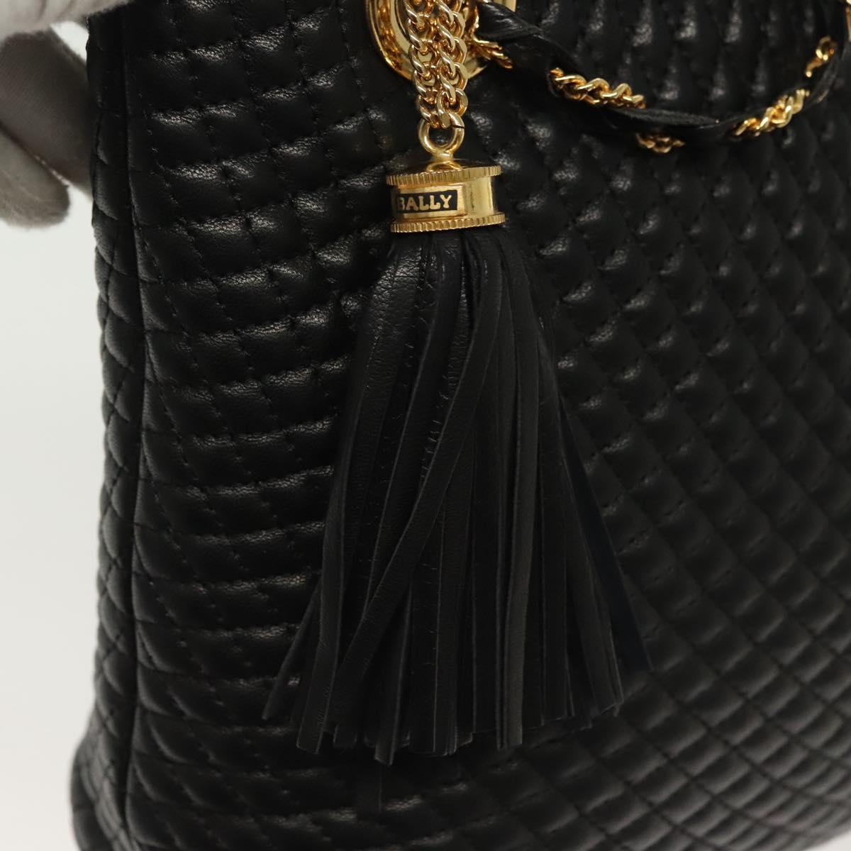 BALLY Quilted Chain Shoulder Bag Leather Black Gold Auth 133395