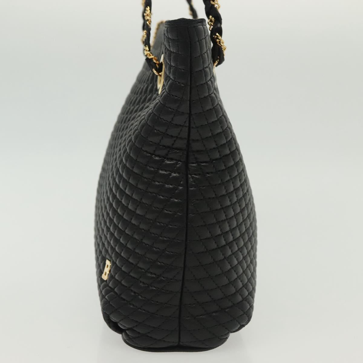 BALLY Quilted Chain Shoulder Bag Leather Black Gold Auth 133395
