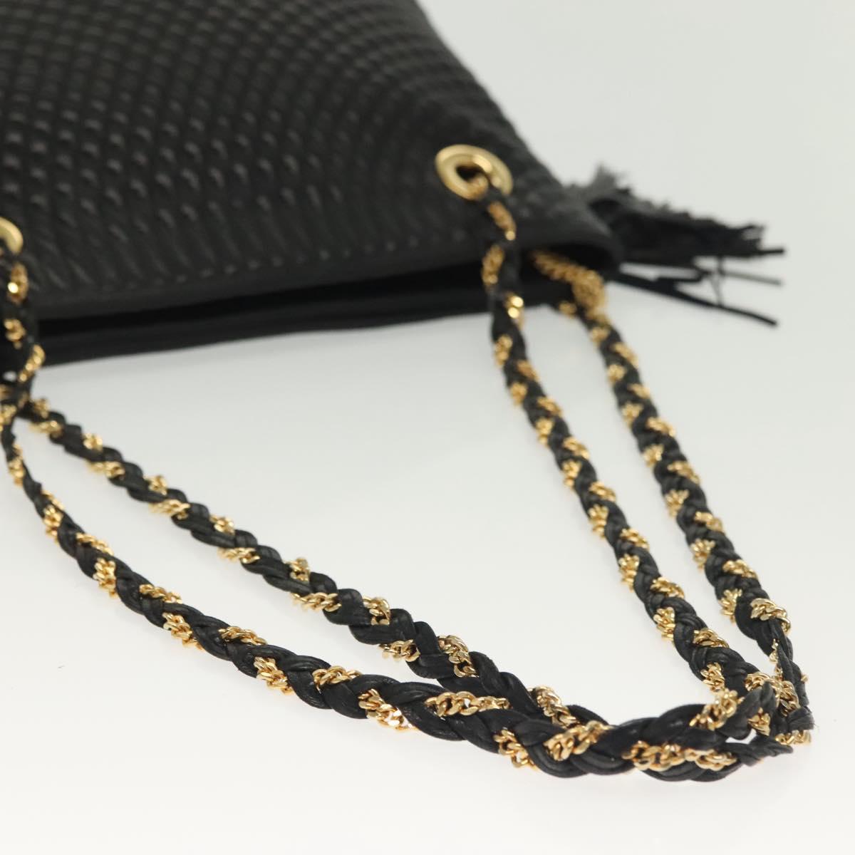 BALLY Quilted Chain Shoulder Bag Leather Black Gold Auth 133395