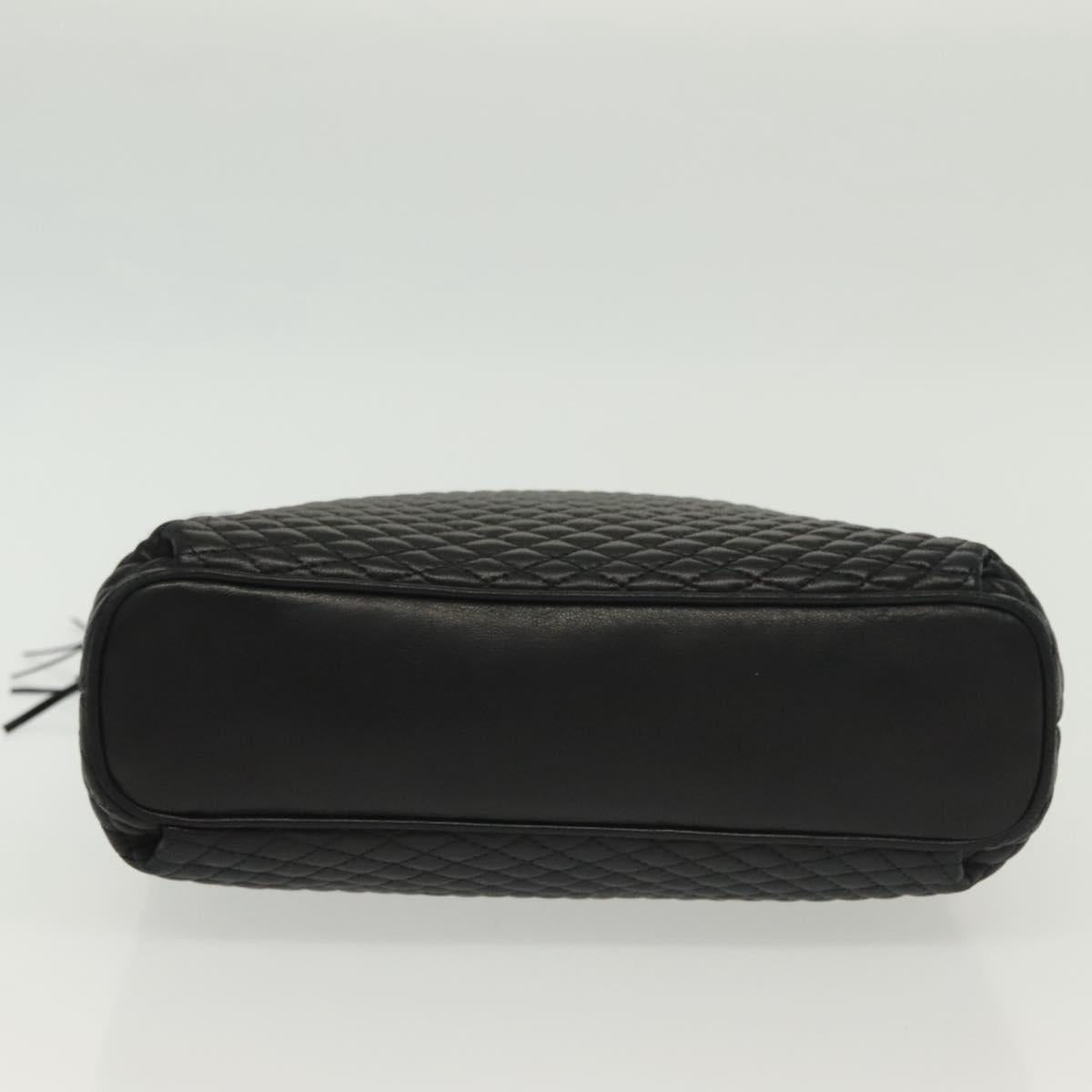 BALLY Quilted Chain Shoulder Bag Leather Black Gold Auth 133395